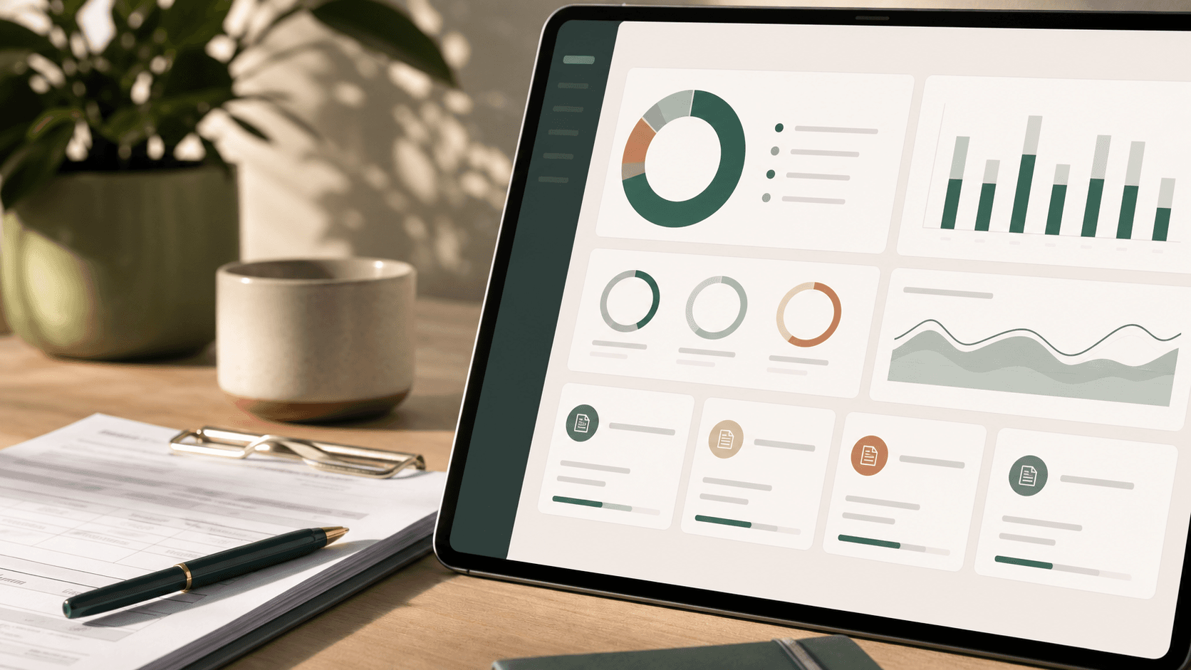 Medical billing analytics dashboard on a tablet