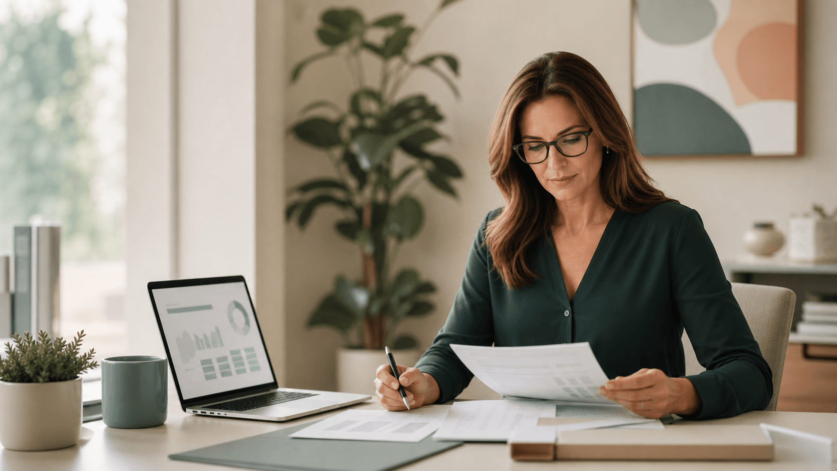 Medical billing specialist reviewing clinic revenue documents
